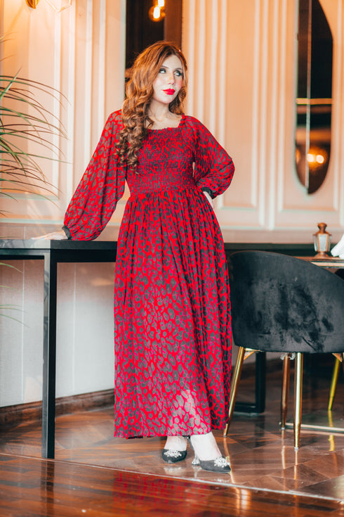 Red Leopard Smokey Dress